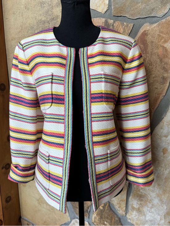 Talbots Jackets & Blazers - Talbots Striped Open-Front Lined Jacket Multicolor Striped Blazer (14)